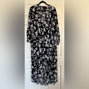 LANE BRYANT dark flower maxi dress faux-wrap high low sz 26 28